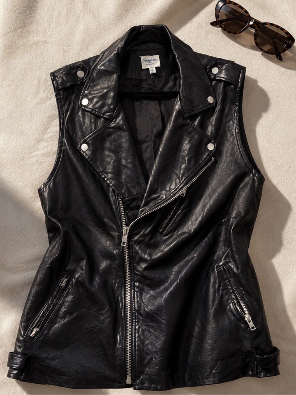Black Moto Style Vest Asymmetrical Zip Medium